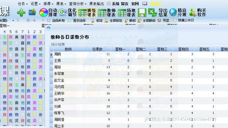 教师各时各天课时分布情况、空课有课汇总